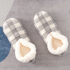 Plaid Plush Lined Socks Soft & Warm Low Cut Floor Socks Women's Stockings