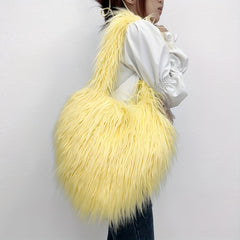 Love Hearts Faux Fur Shoulder Bag Y2K Handbag
