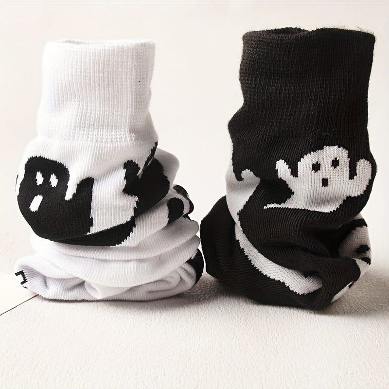 2 Pairs Cartoon Ghost Socks & Funny Halloween Crew Socks Women's Stockings