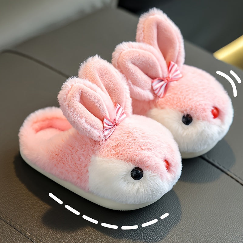 Girls' Rabbit Furry House Shoes - Non Slip Soft Bottom - Indoor Winter