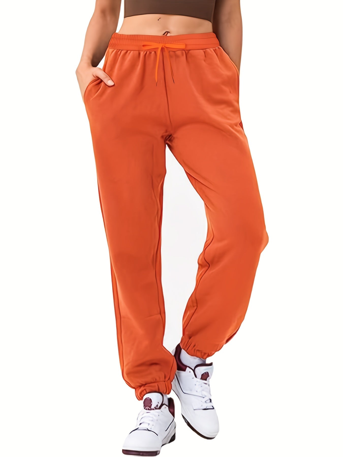  Sports Pants Women's Plus Solid Elastic Tie Waist Fitness Joggers