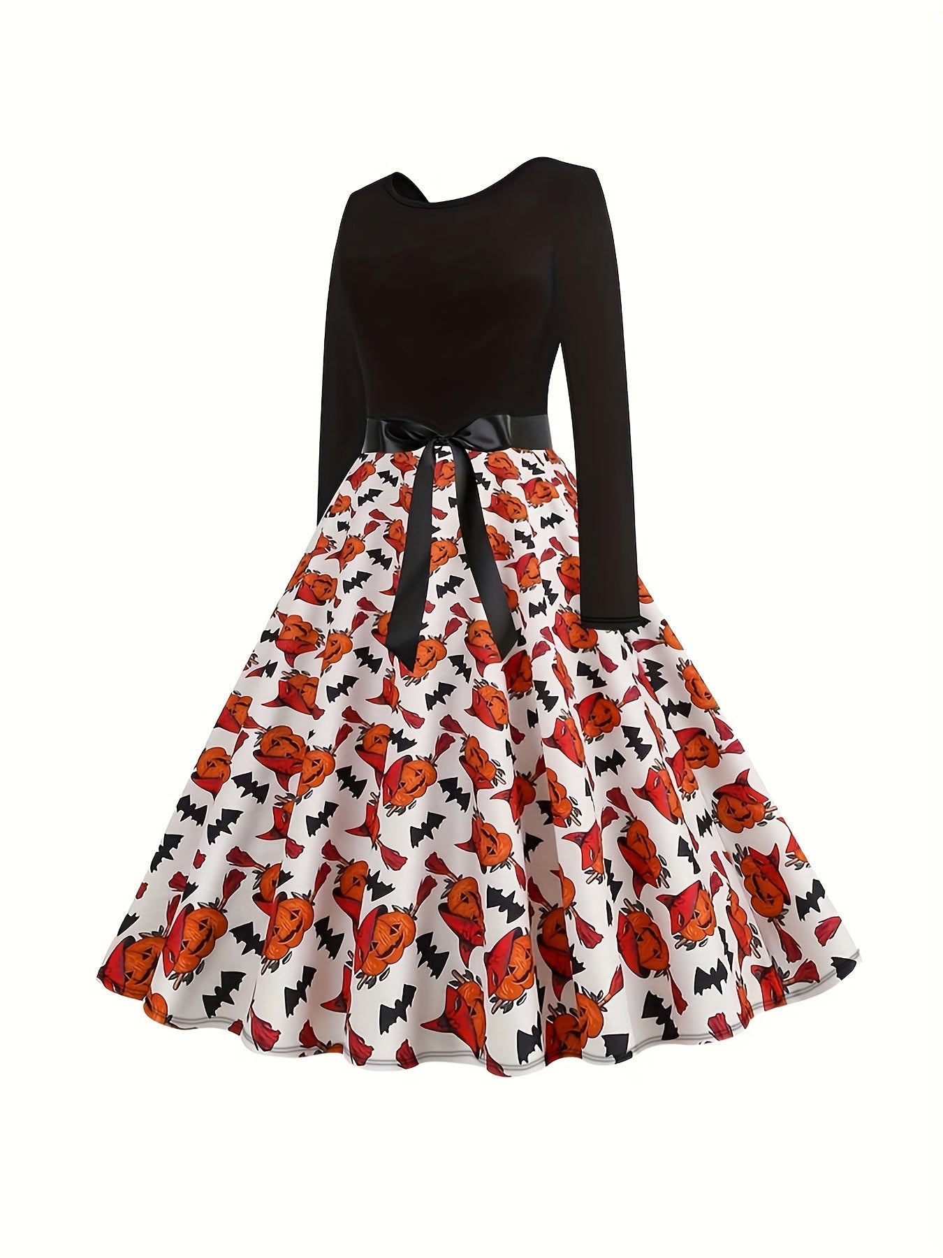  Halloween Gothic Dress Women's Plus Pumpkin Print Swing Dress