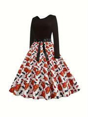  Halloween Gothic Dress Women's Plus Pumpkin Print Swing Dress