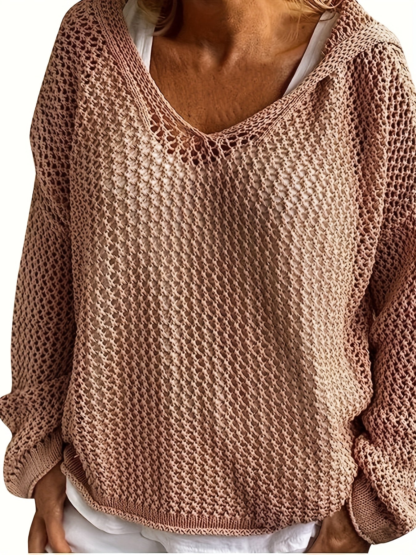  Casual Sweater Women's Plus Solid Hollow Out Long Sleeve Hoodie Jumper