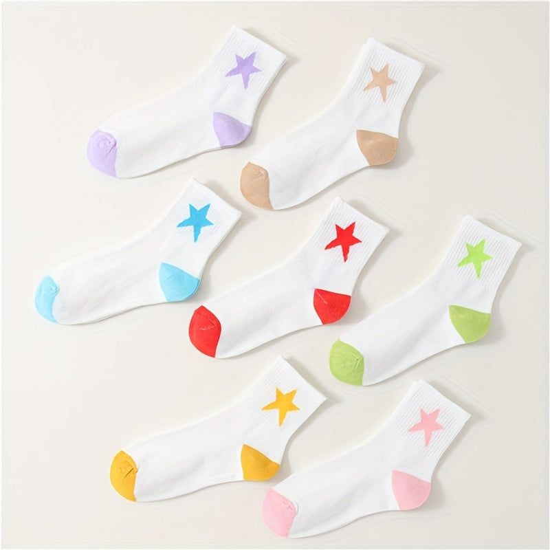 7 Pairs Star Print Socks Mid Tube Women's Stockings