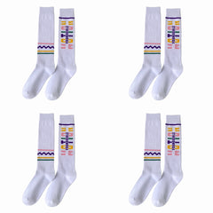 4 Pairs Letter Print Calf Socks Sports Knee High Stockings