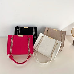 Solid Felt Square Shoulder Bag Minimalist Rhombus Pattern Chain Bag