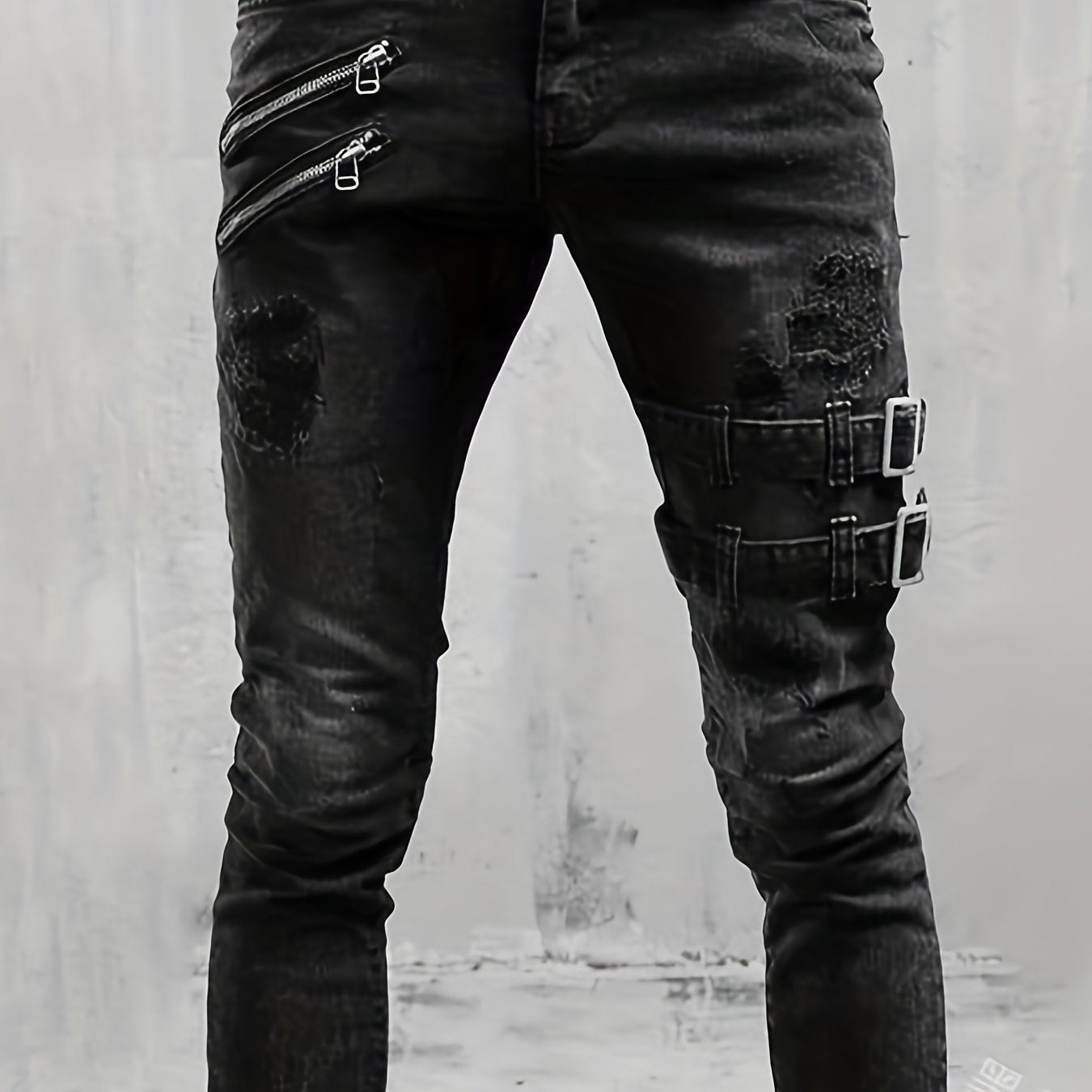 Men's Ripped Biker Jeans Slim Fit Distressed Stretch Denim Pants