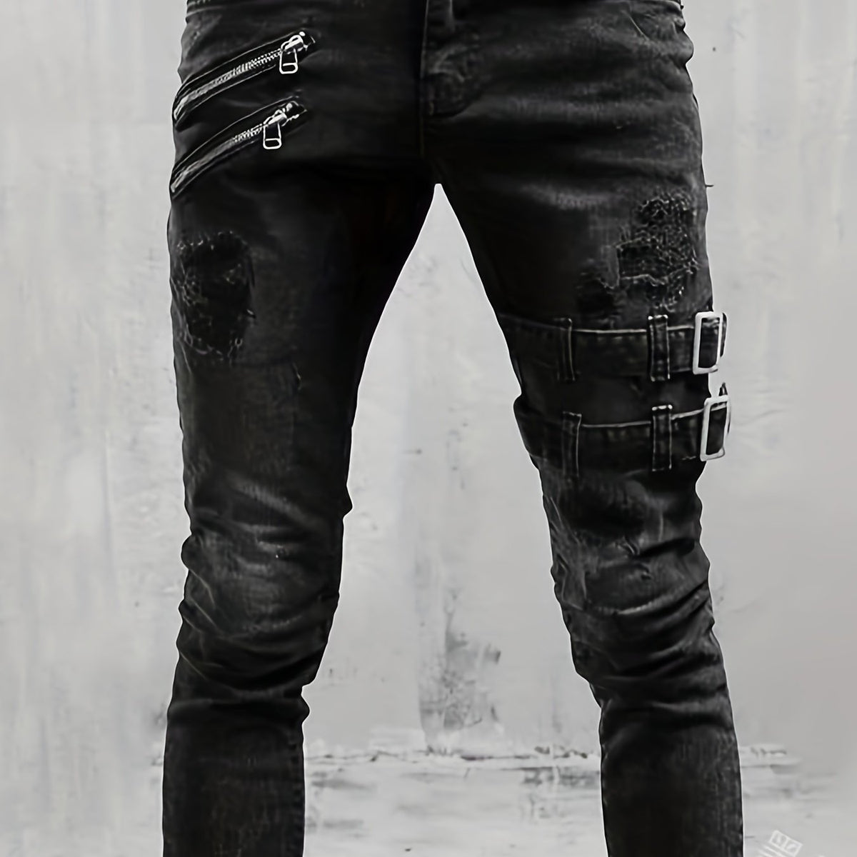 Men's Ripped Biker Jeans Slim Fit Distressed Stretch Denim Pants