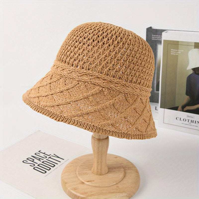 Hollow Crochet Breathable Sun Hat Solid Bucket Hat Thin Cloche Hats