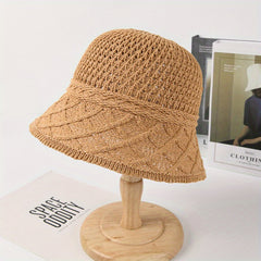Hollow Crochet Breathable Sun Hat Solid Bucket Hat Thin Cloche Hats
