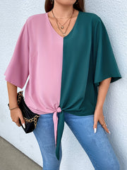  Colorblock V Neck Tunic Top