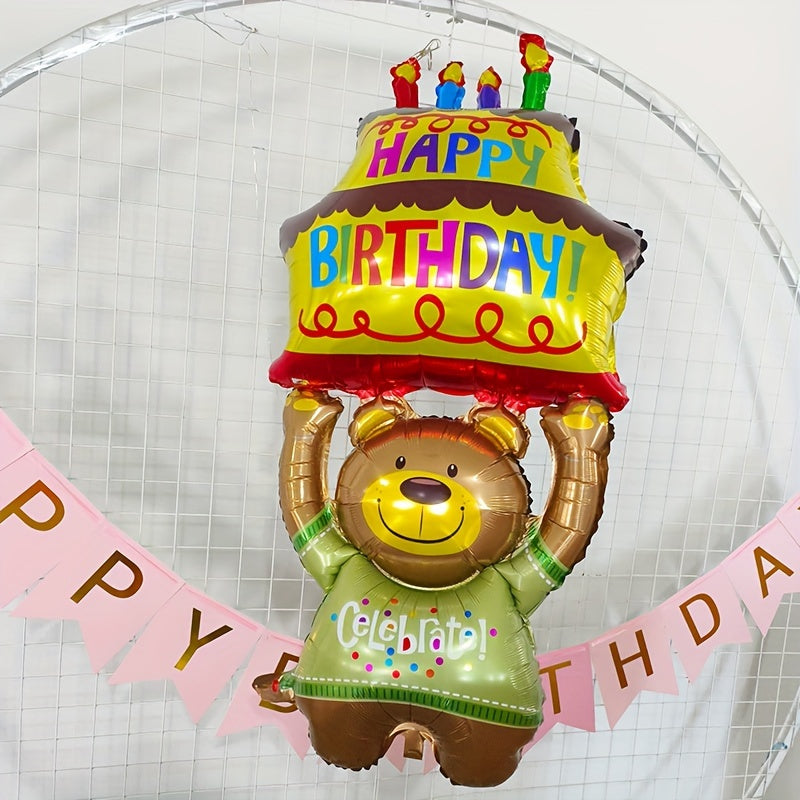 3 Layer Cake Aluminum Balloon Birthday Party Decoration with Colorful Candle