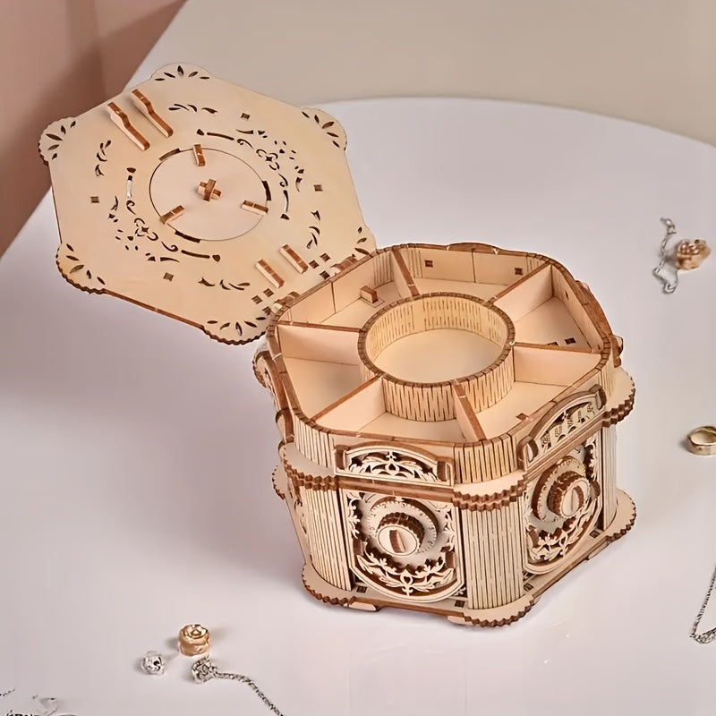 DIY 3D Wooden Puzzle Music Jewelry Box Vintage Storage Chest