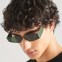 Retro Semi Rimless Triangle Sunglasses UV Protection