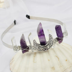 Amethyst Moon Crystal Quartz Crown Rhinestone Tiara Mermaid Headband