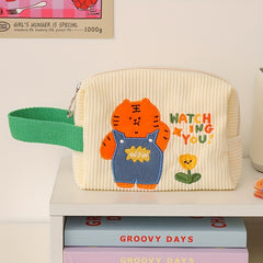 Cartoon Embroidery Corduroy Cosmetic Bag Travel Storage Handbag