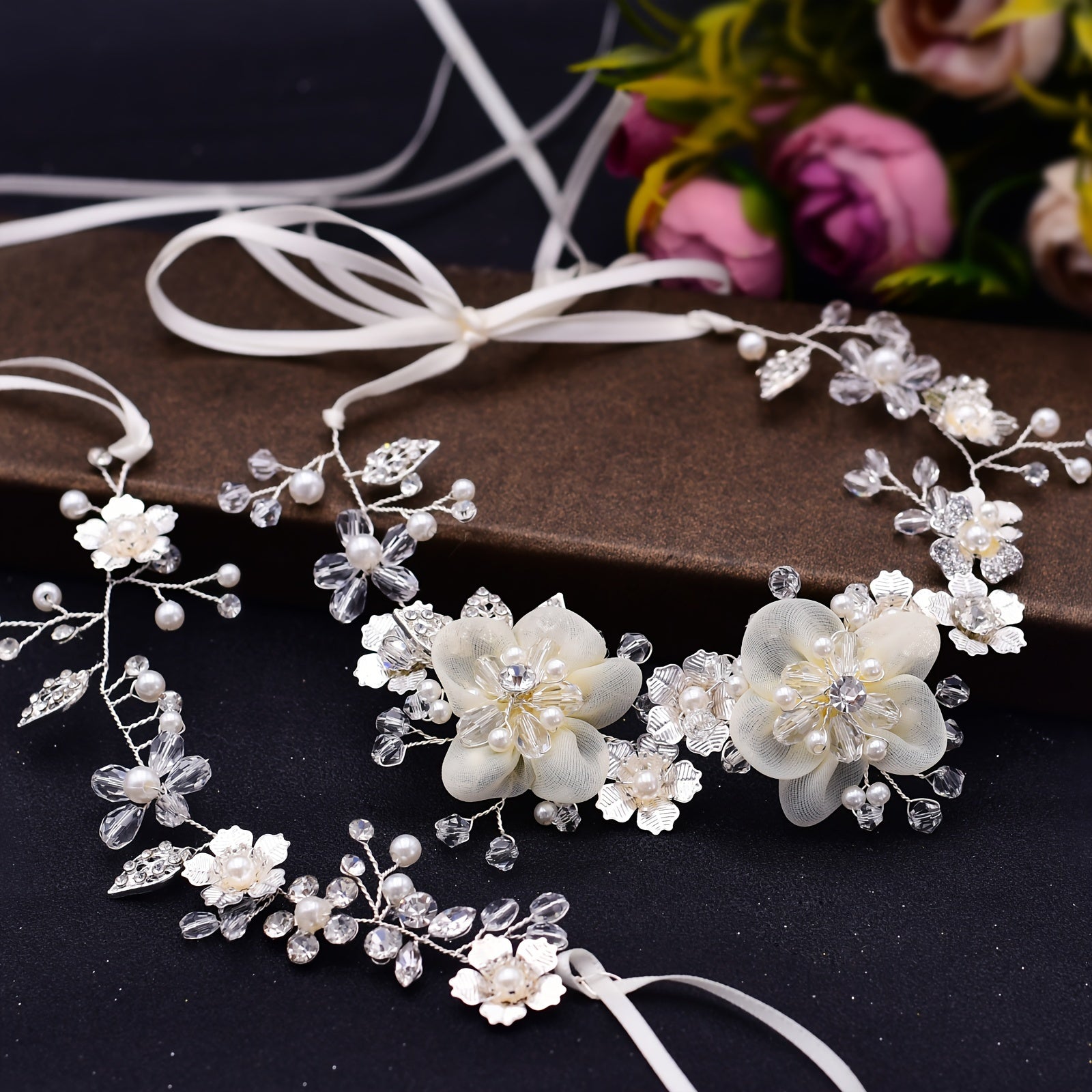 Floral Decor Pearl Garter Belt Rhinestone Strappy Suspender Belt