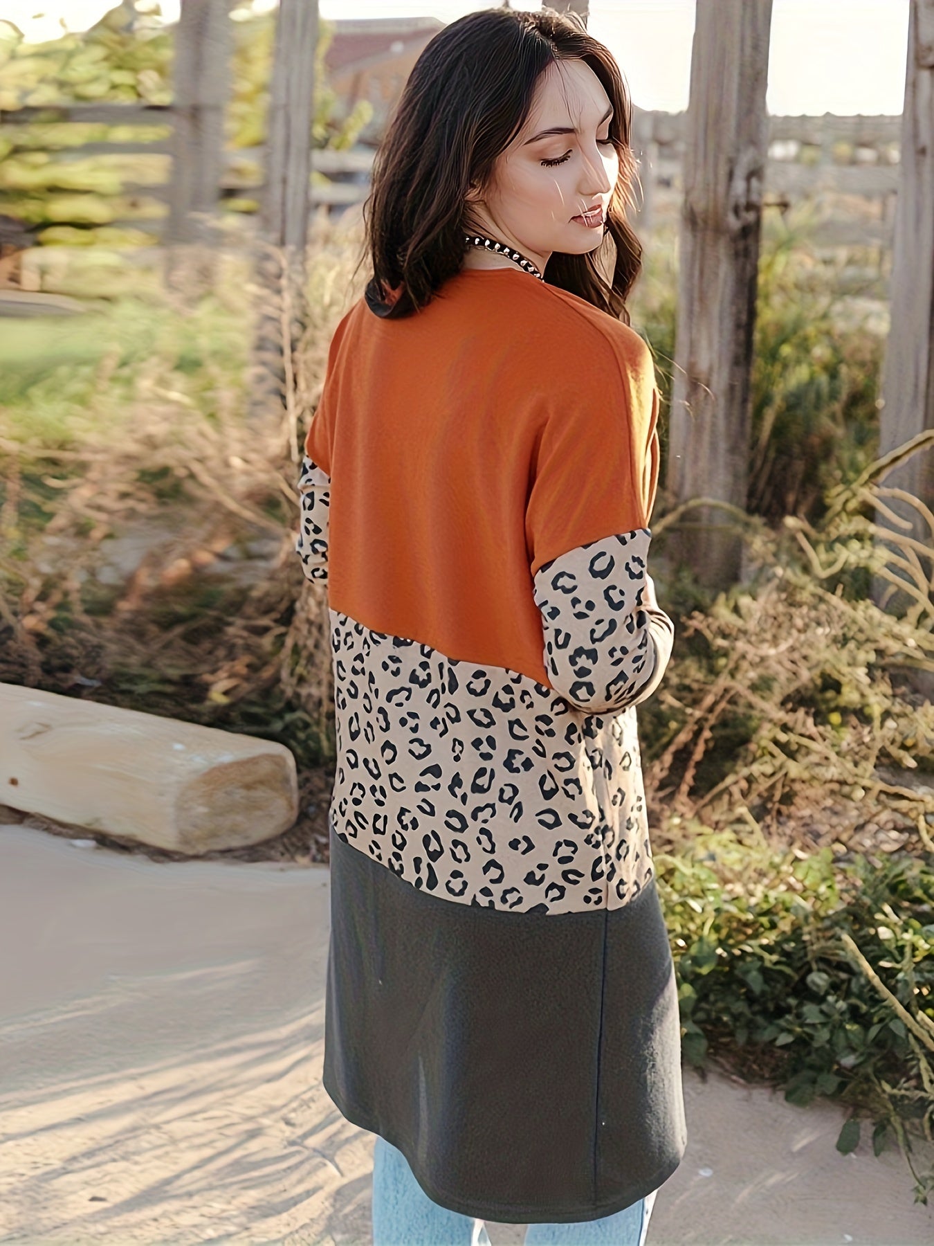 Women's Plus Leopard Print Long Sleeve Open Front Cardigan