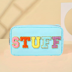 Plush Letter Print Zipper Makeup Pouch Portable Cosmetic Bag