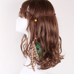 Boho Peacock Feather Headband Hair Rope