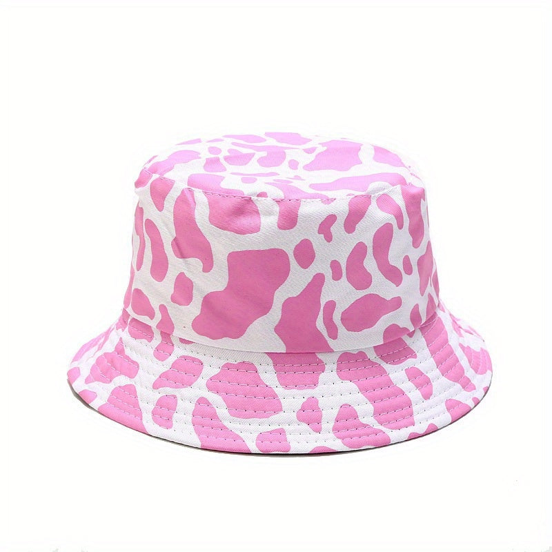 Pink Cow Pattern Bucket Hat Reversible Sun Hat