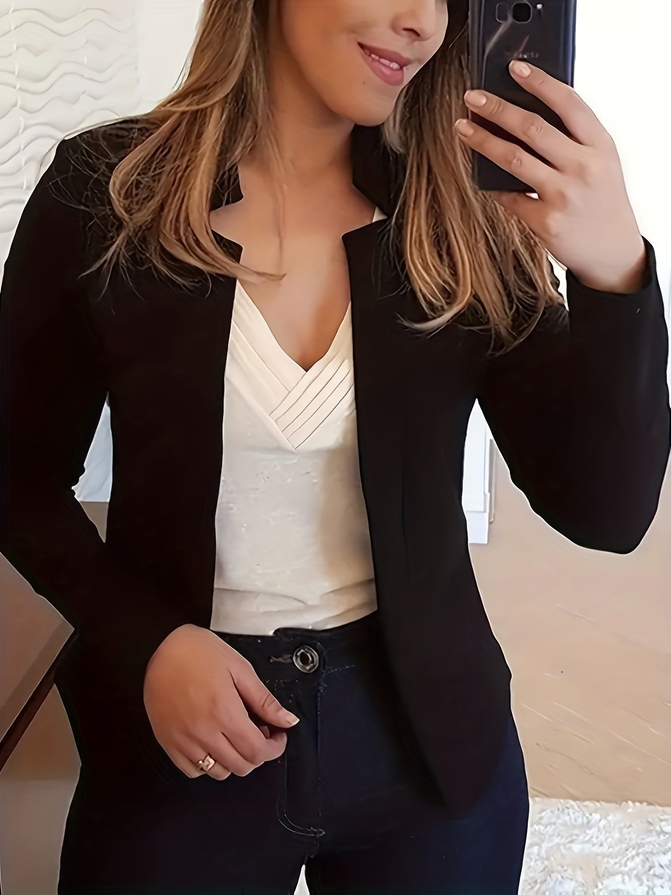  Blazer Women's Plus Solid Split Lapel Collar Open Front