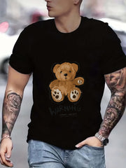 Teddy Bear Print Men's Graphic Crew Neck Tshirt for Summer Vacation