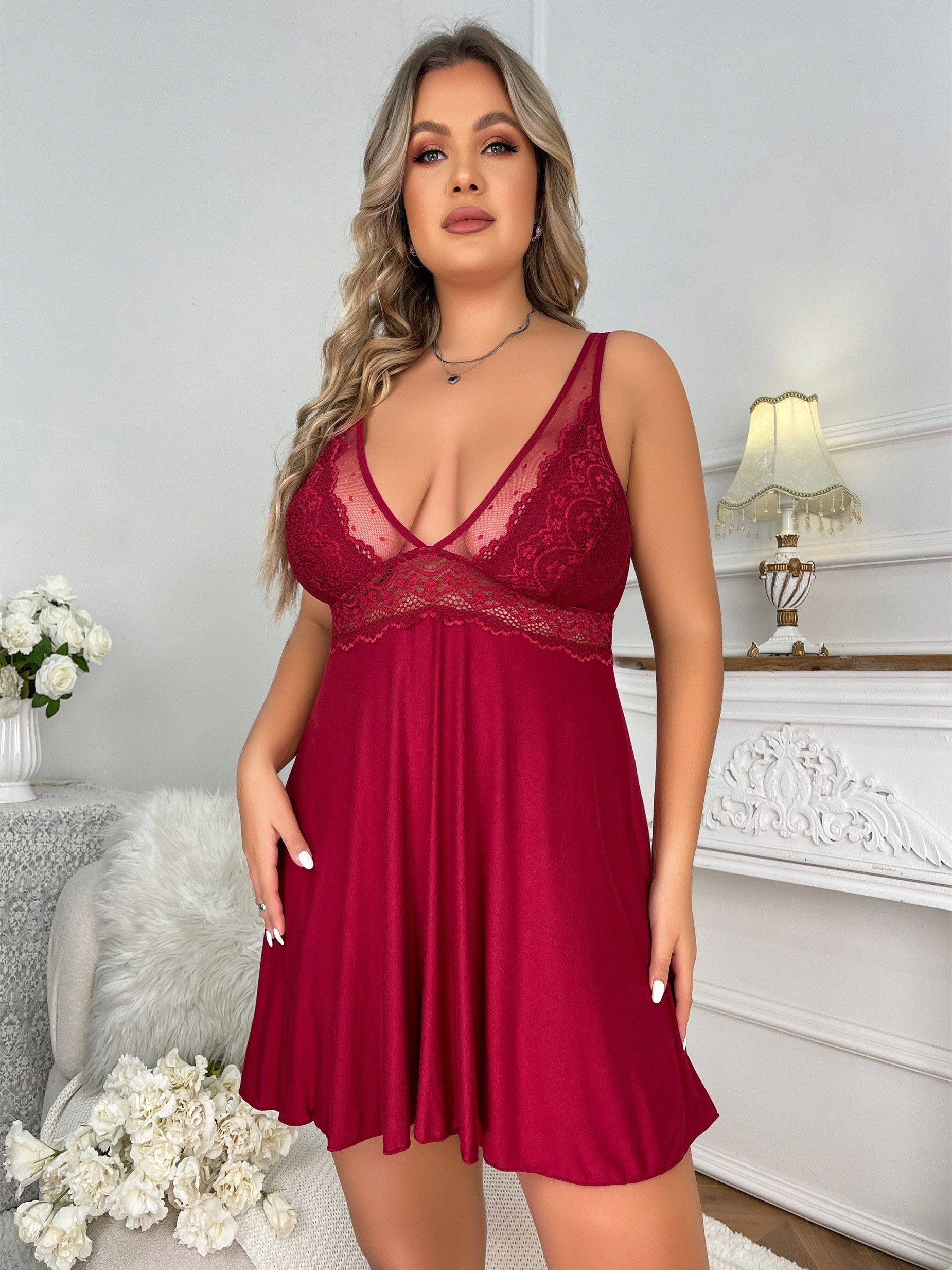  Sexy Nightdress Deep V Neck Sleep Tank Dress