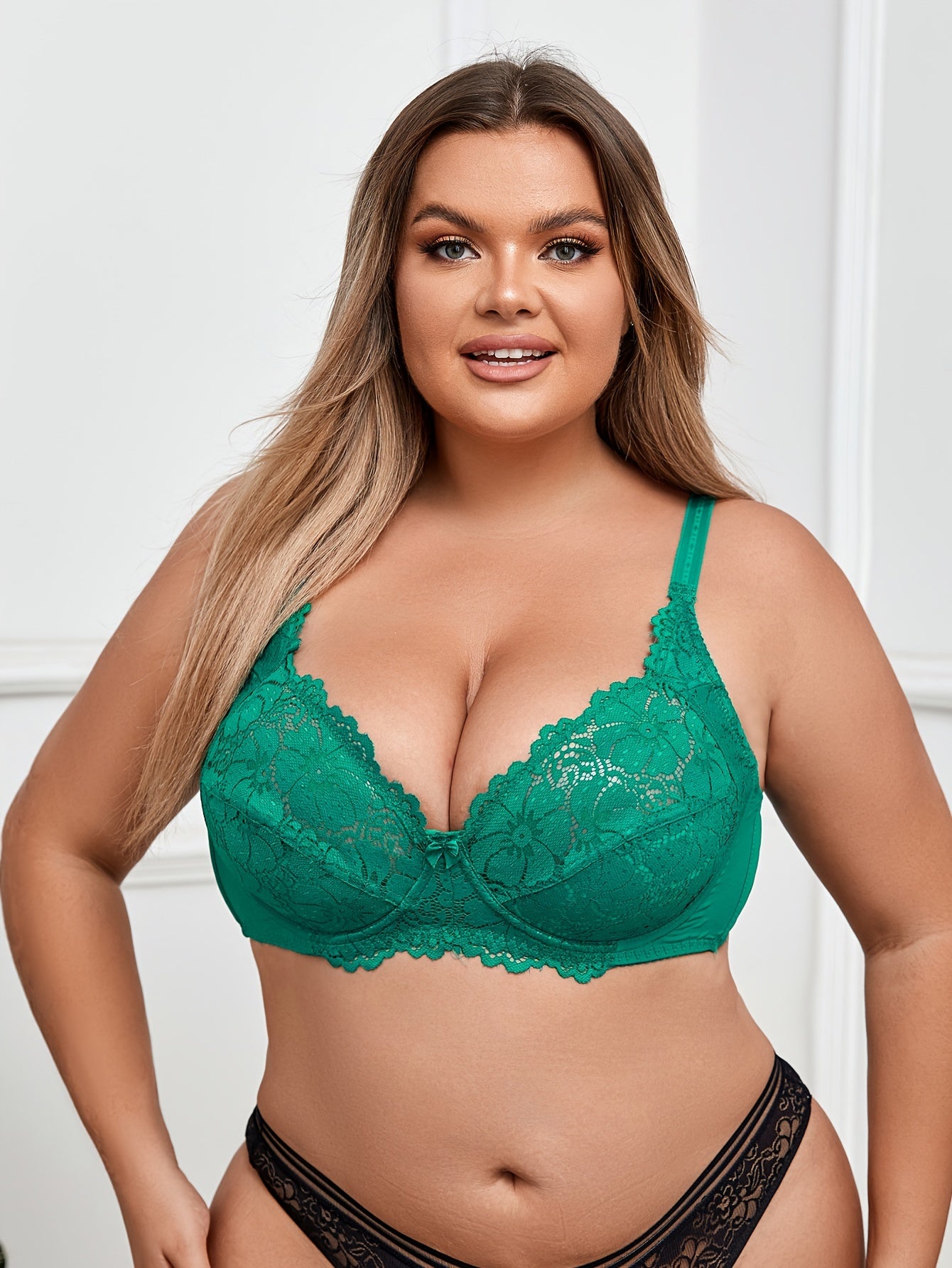  Sexy Bra Floral Lace Full Cover Mini Bow Front Solid Bralette