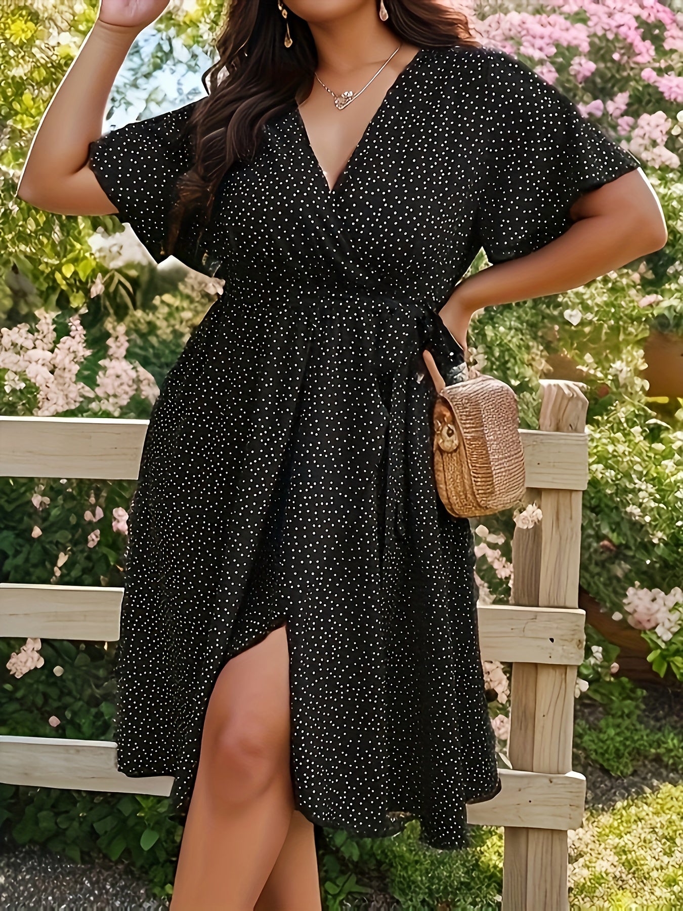  Polka Dot Wrap Dress with Belt