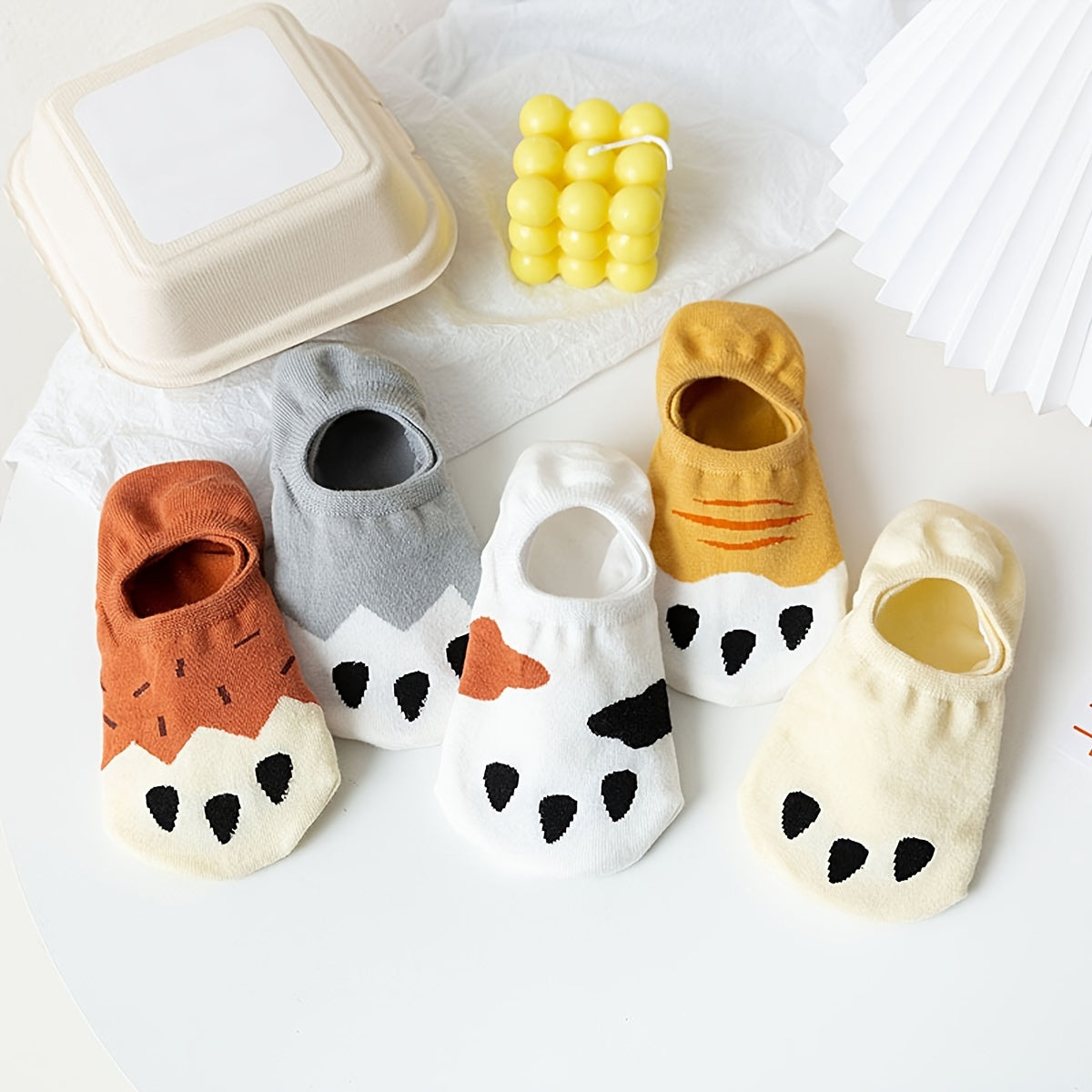 5 Pairs Women's Non Slip Cat Claw Ankle Socks Low Cut Cotton Stockings