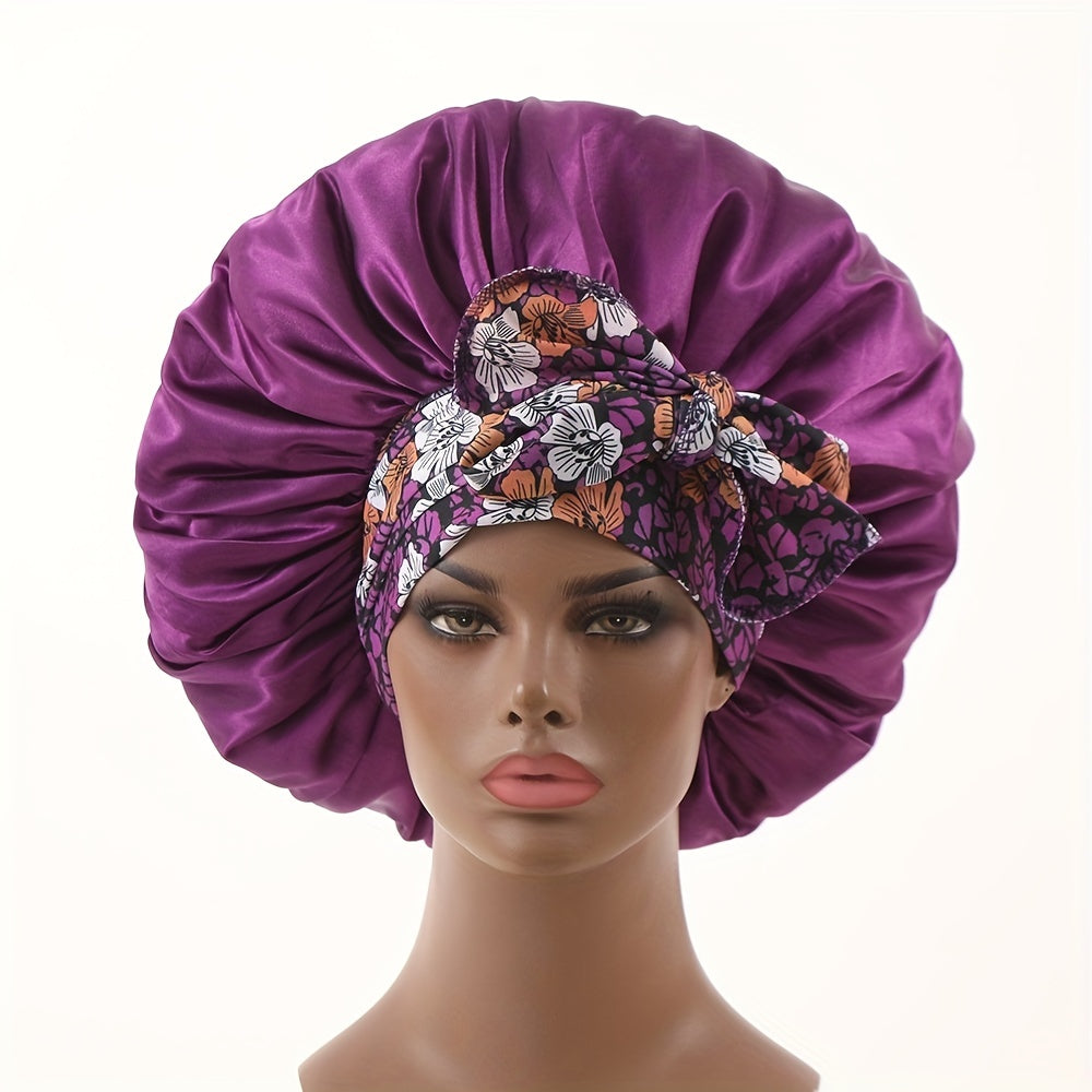 Boho Flower Print Satin Hair Bonnet for Women