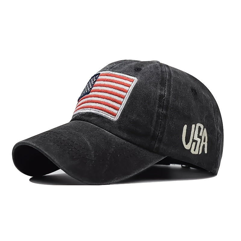 Washed Retro Letter Baseball Cap American Flag Cotton Hat