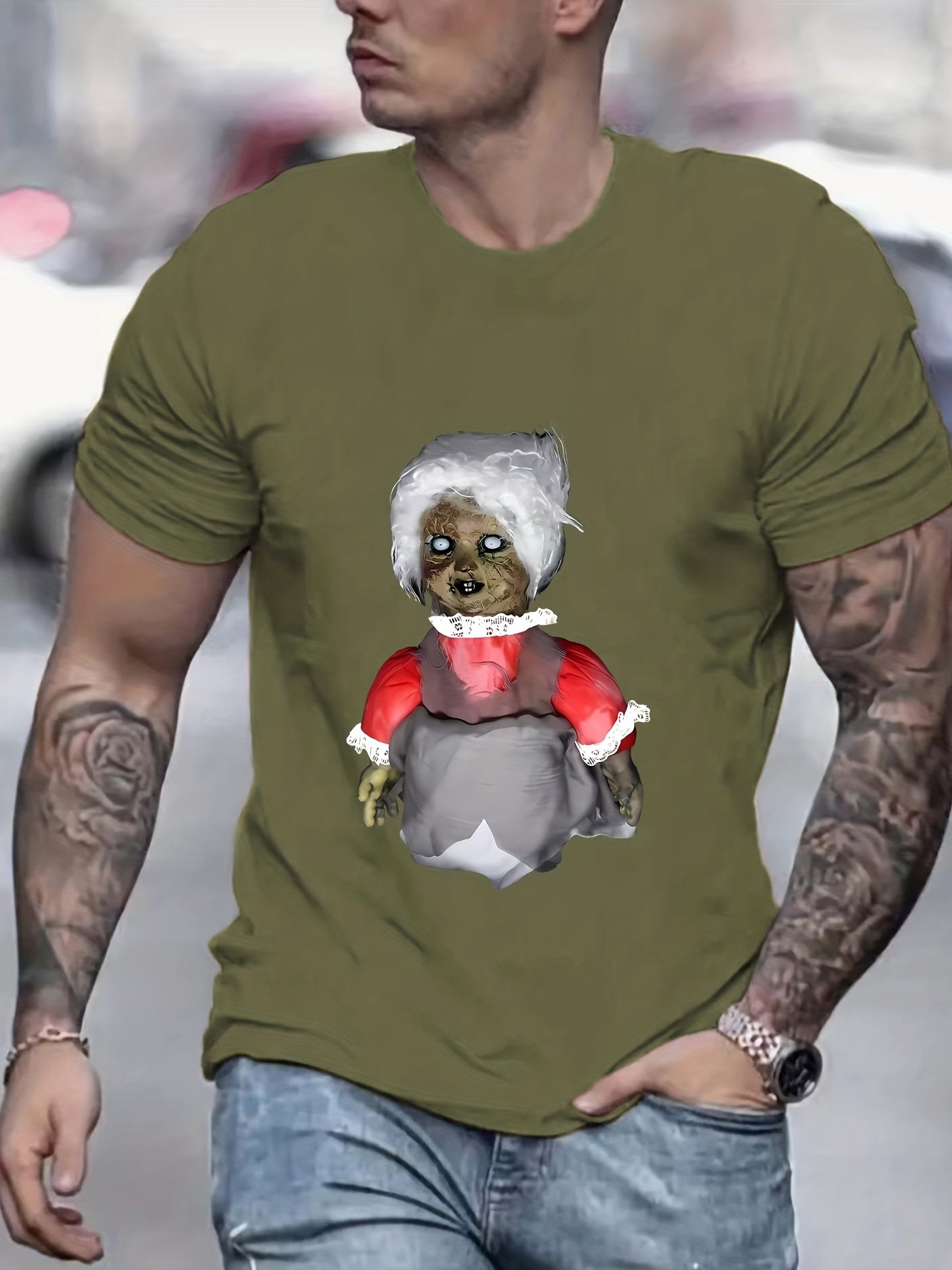 Creepy Doll Print Men's Graphic Tee