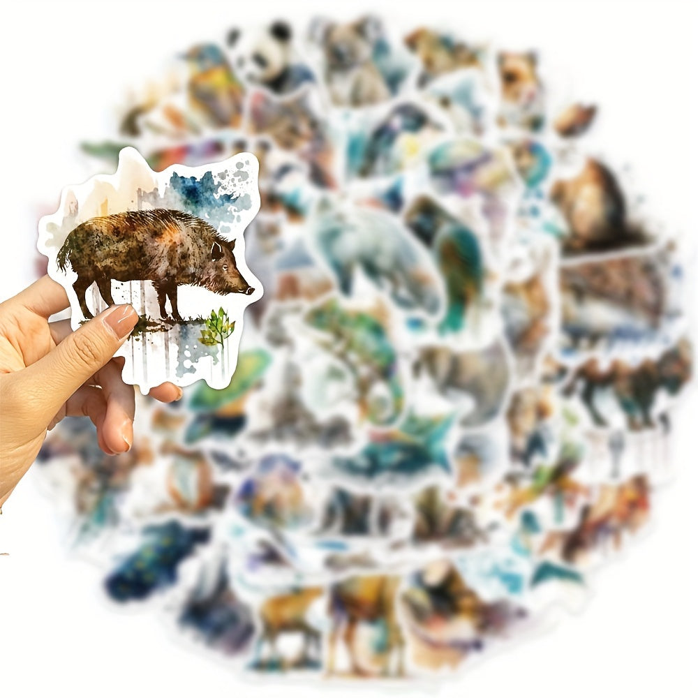 50pcs Watercolor Animal Series Stickers for Laptops and Phones