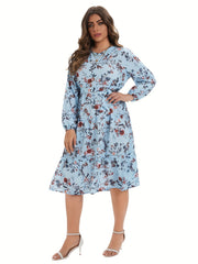  Women's Floral Lantern Sleeve Midi Dress