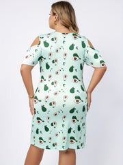  Avocado Cold Shoulder Nightdress Round Neck Sleep Dress