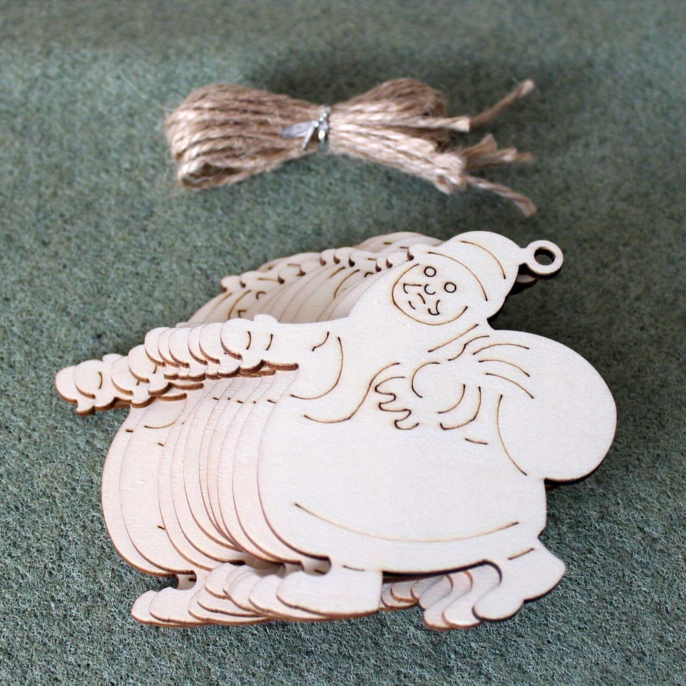 10pcs Engraved Christmas Tree Ornaments Snowflake Wood Chips Cartoon Baubles