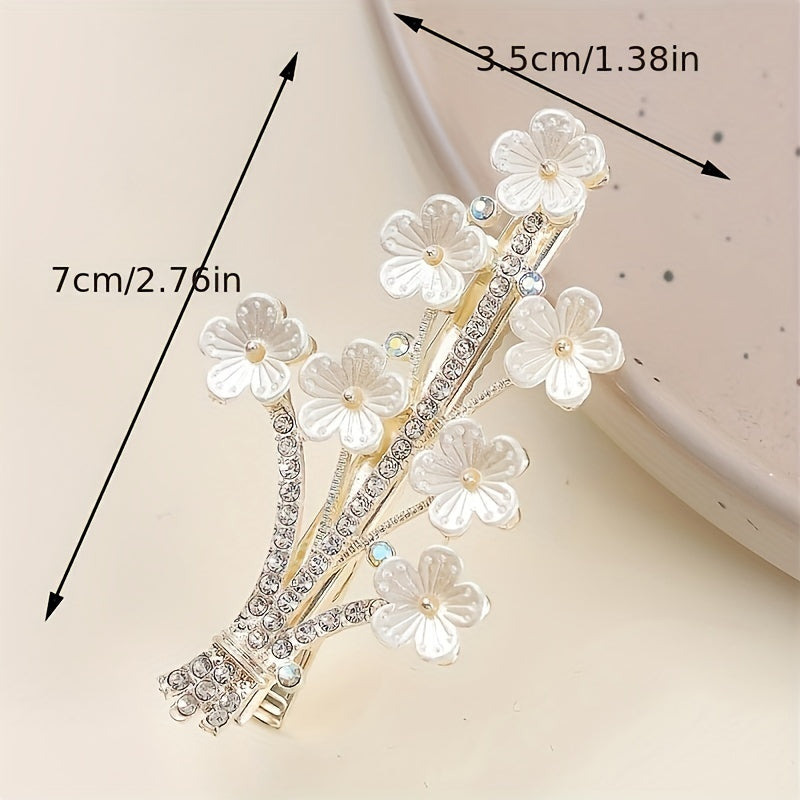 Floral Duck Bill Clips Rhinestones Hair Accessory