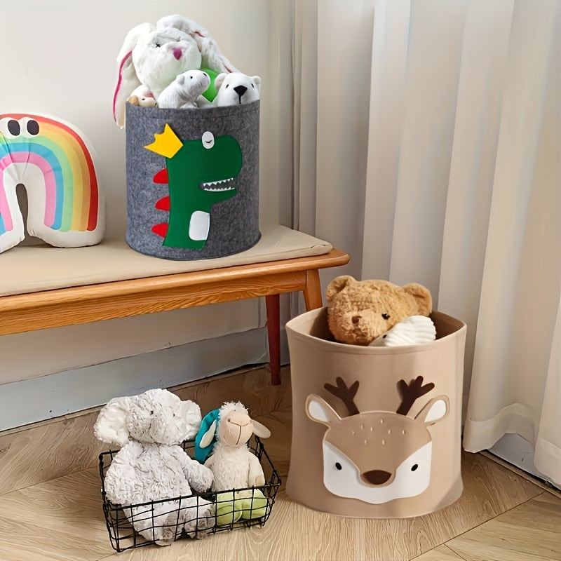 Plush Dino & Deer Storage Basket Collapsible Organizer for Toys Clothes Shoe