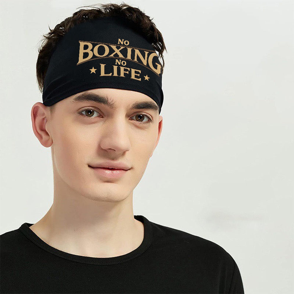 Men's No Boxing No Life Headband Bold Golden Lettering Mesh Workout Band S
