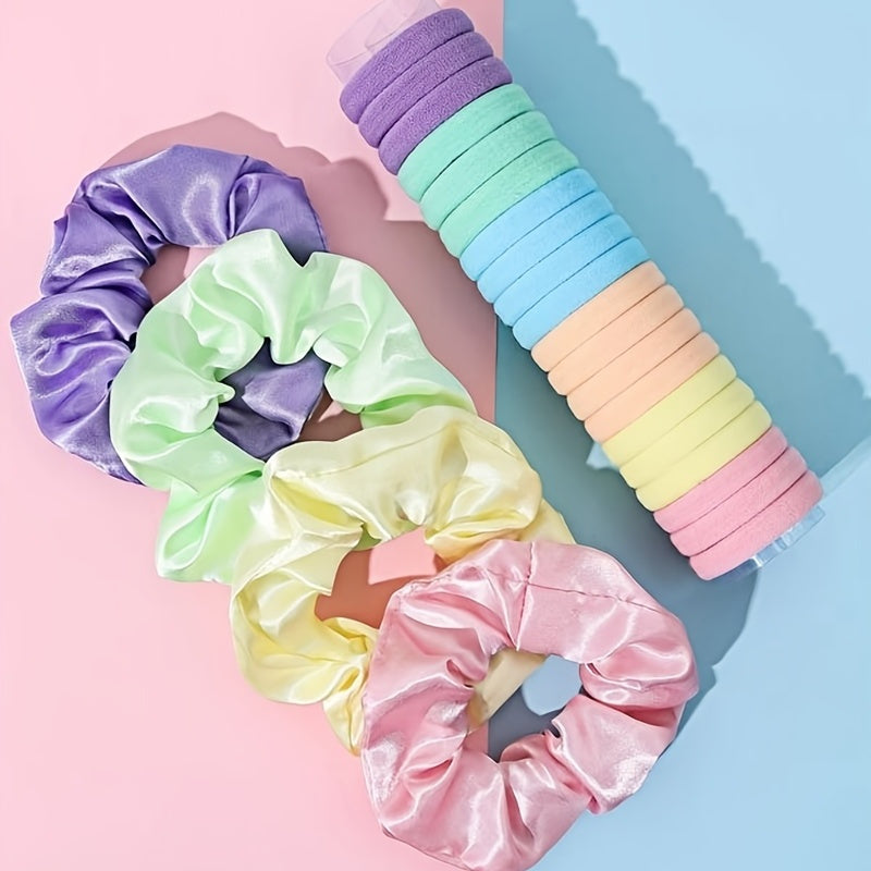 24pcs Girl's Solid Candy Hair Tie Scrunchies Hair Accessories