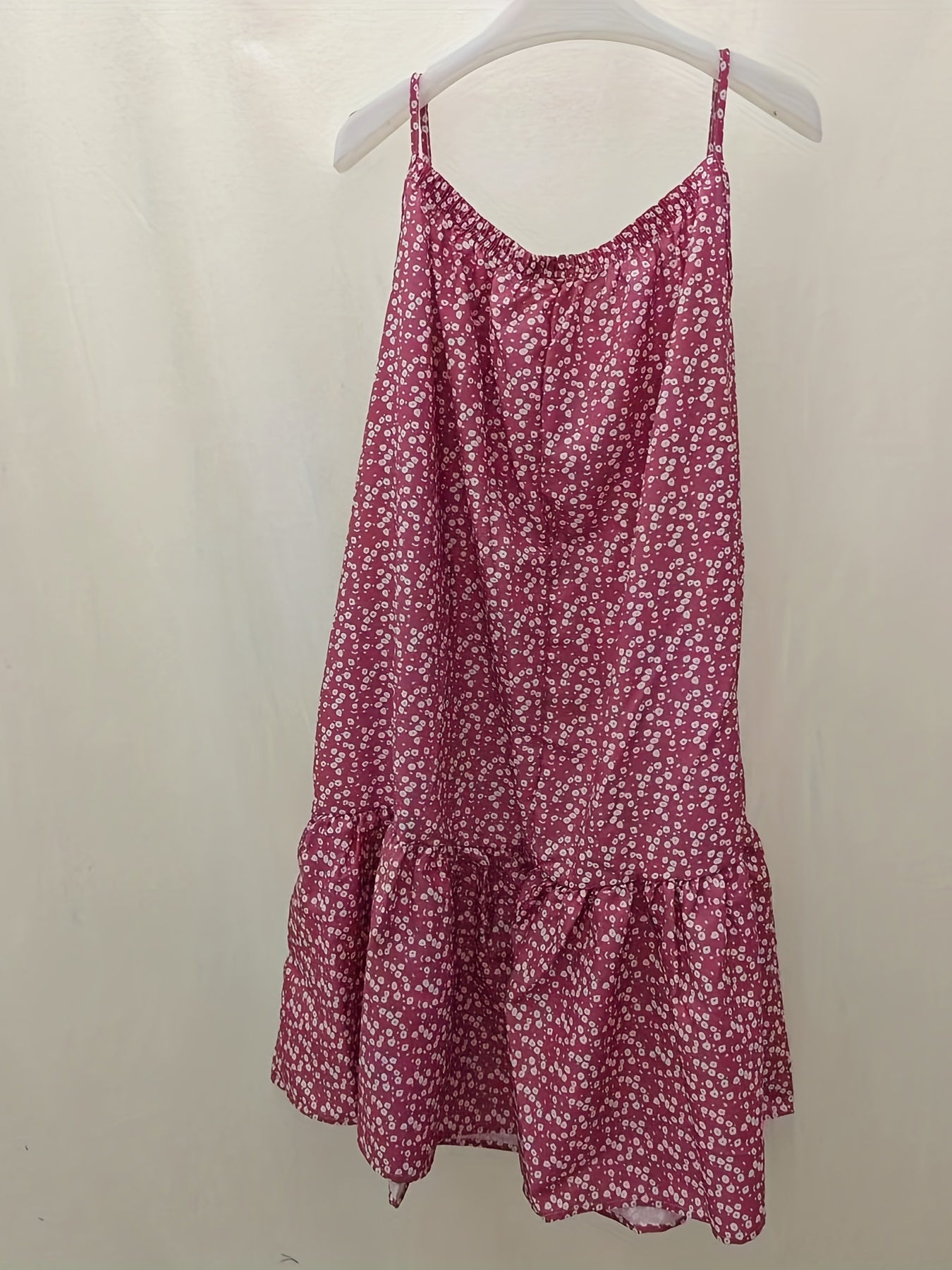  Ditsy Print Elastic Round Neck Smock Cami Dress