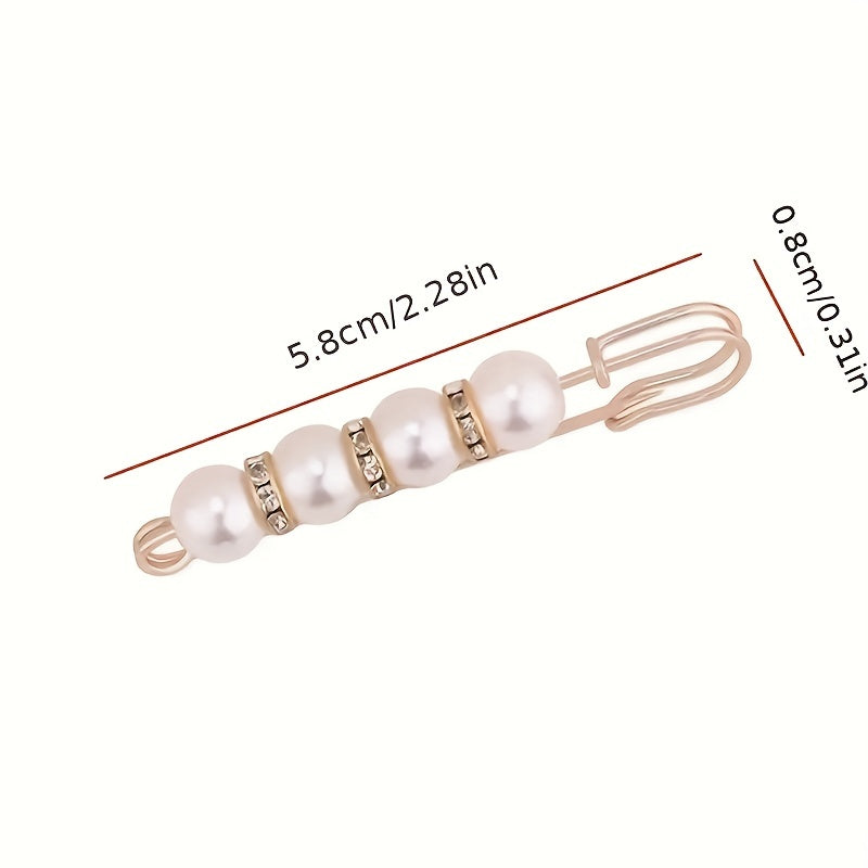 2Pcs Faux Pearl Waist Buckle Set Adjustable Jeans Pin Brooch Pants Buckle