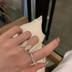 Butterfly Ring 14k Plated Faux Pearl Adjustable Cuff - Party Accessory