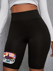  Building Print High Rise Biker Shorts