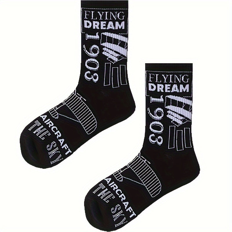 Cartoon Airplane Crew Socks for Men