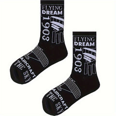 Cartoon Airplane Crew Socks for Men