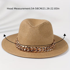 Golden Chain Decor Sun Hat Classic Coffee Jazz Fedora Cap
